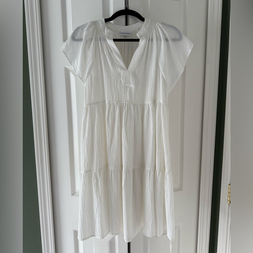 Calvin Klein White Textured Tier Dress